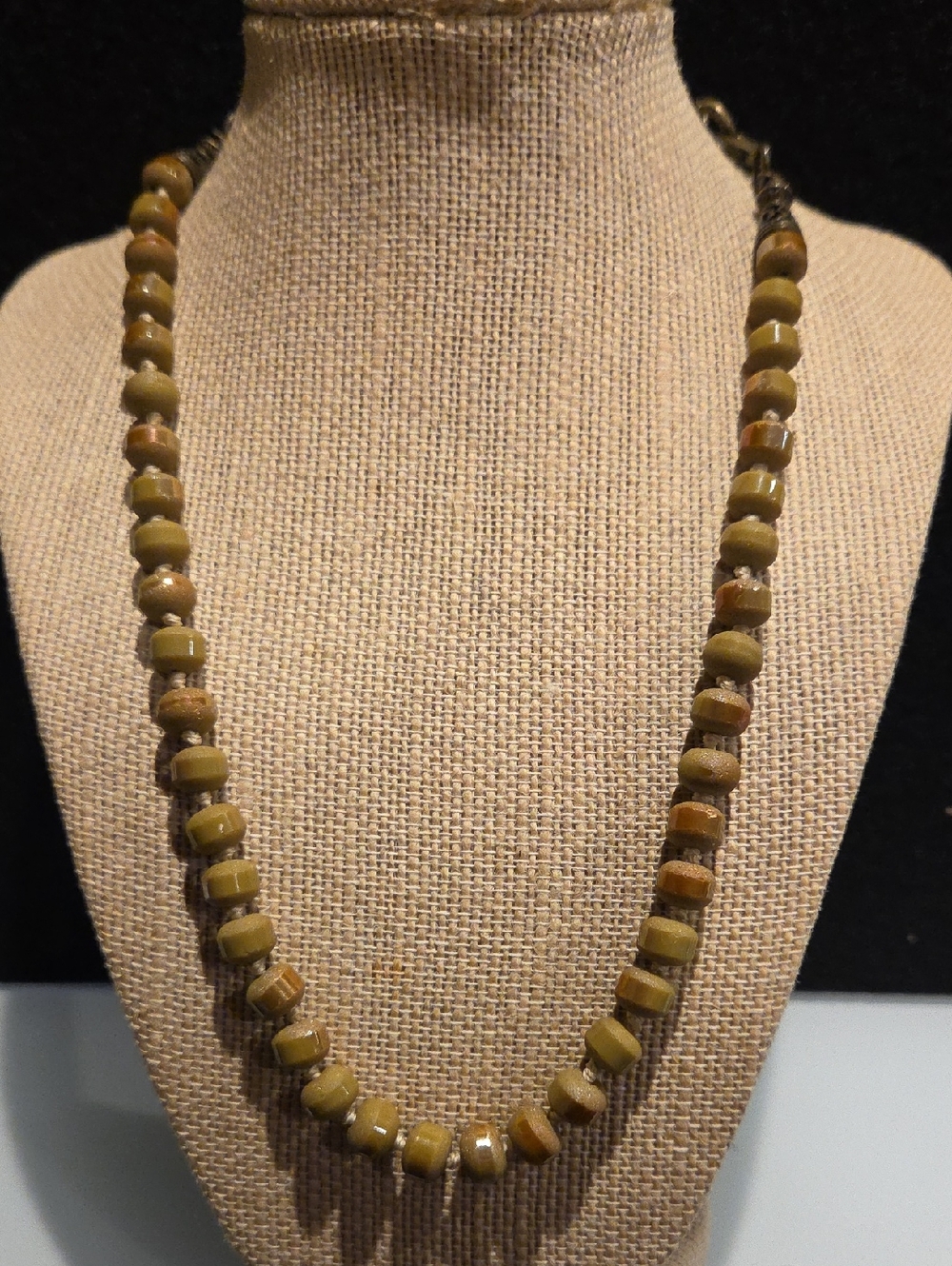 Olive Green Beaded Necklace  20 Inches